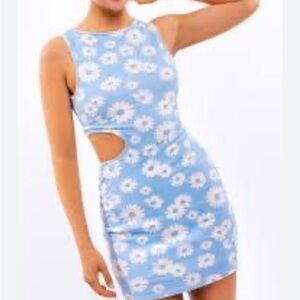 Blue Floral Cutout Dress